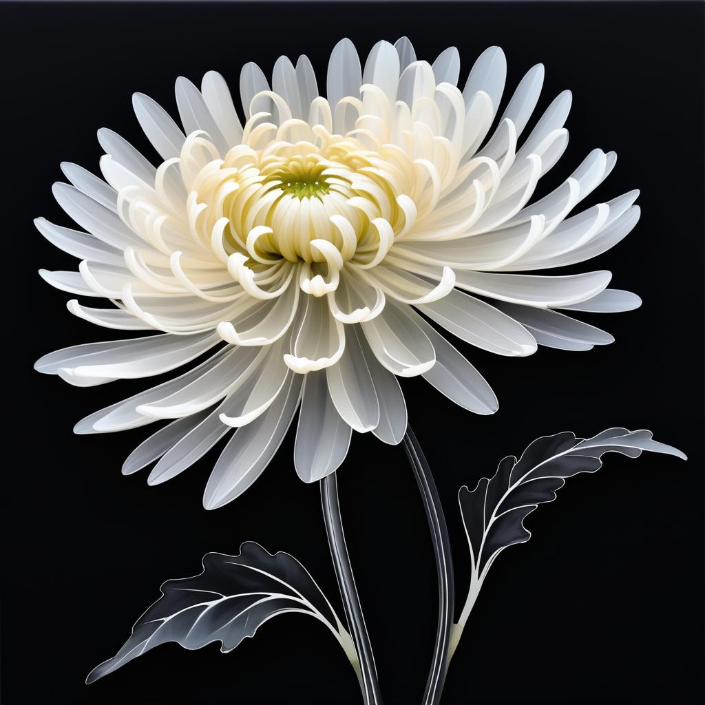 Ethereal Black and White Chrysanthemum Art