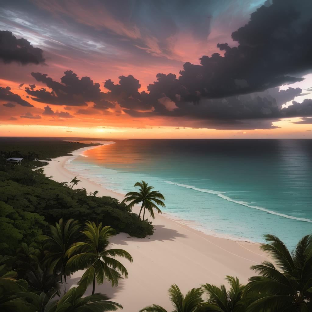 Serene Sunset Over Palm-Lined Coast