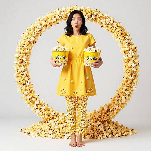 Surprised Woman with Popcorn Pile