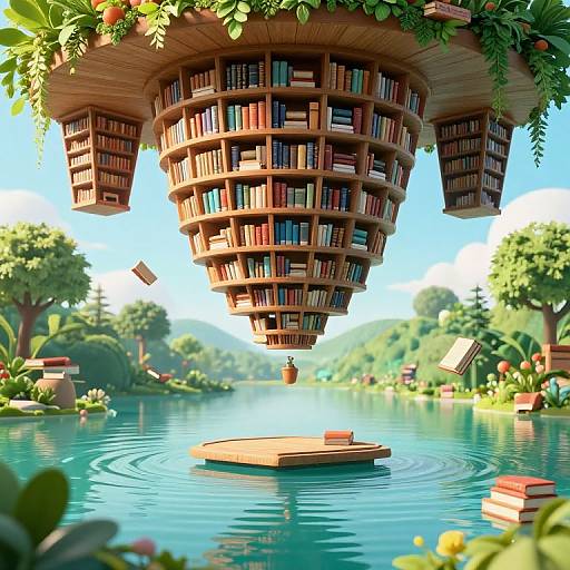 Surreal Upside-Down Fantasy Library