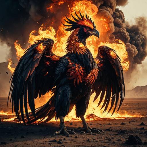 Gargantuan Fiery Phoenix in Apocalyptic Desert