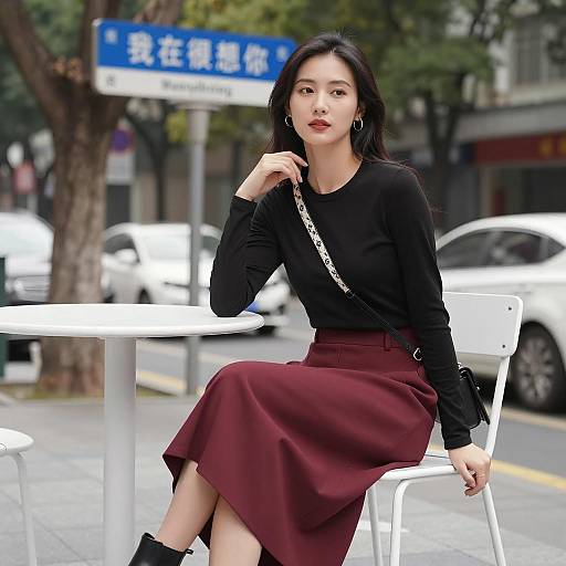 Stylish Asian Woman in Outdoor Setting