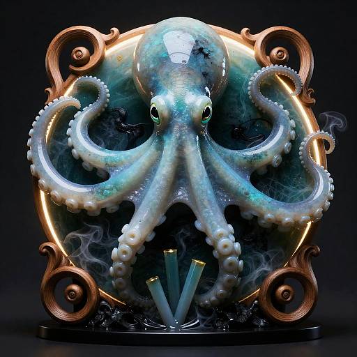 Opalescent Bioluminescent Resin Octopus Sculpture Art