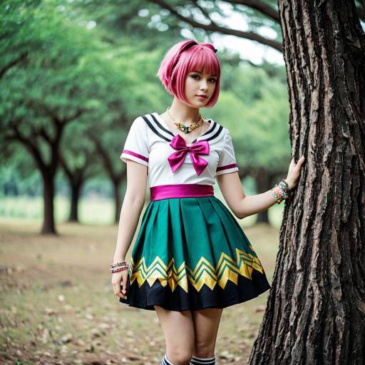 Young woman in Tooru cosplay outfit outdoors