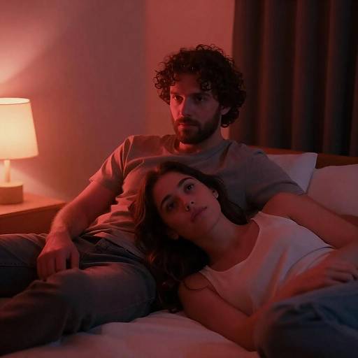 Couple Relaxing in Bed Under Warm Red Light