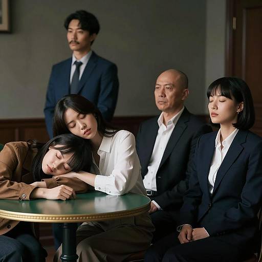 Dimly Lit Room with Group of Five