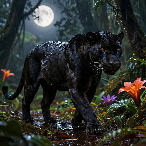 Black Panther Moonlit Rainforest Art