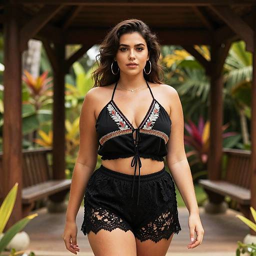 Boho Chic Curvy Woman in Tropical Garden