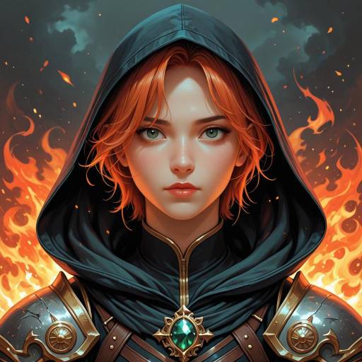 Fantasy Warrior Woman with Hood and Flames
