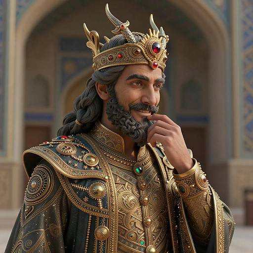 Wistful Merchant Prince in Ornate Royal Attire