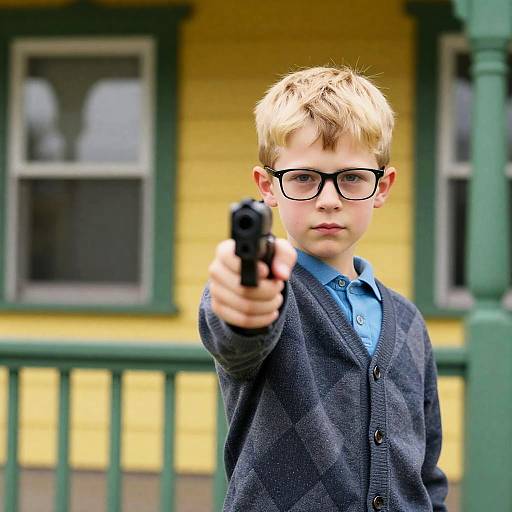 Intense Young Boy with Glasses Portrait