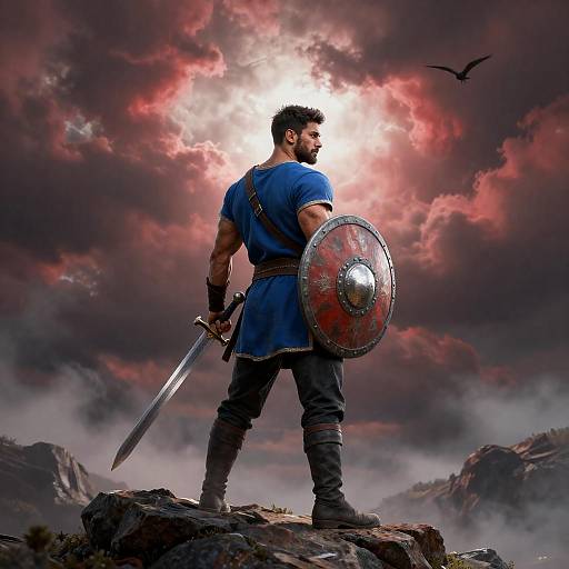 Heroic Warrior in a Stormy Landscape