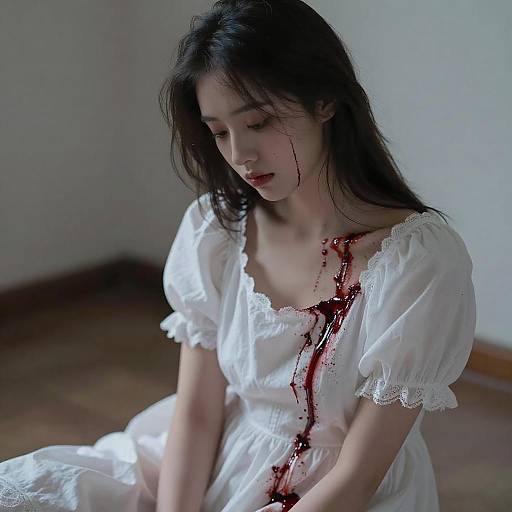 Girl in Flowing Blood Dress