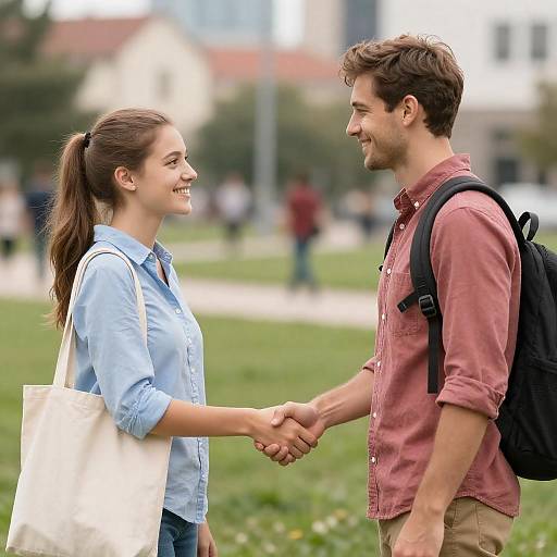 Young Adults Shaking Hands Outdoors
