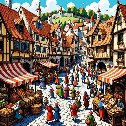 Whimsical Medieval Market Adventure Illustration Whimsical Medieval Market Adventure Illustration
