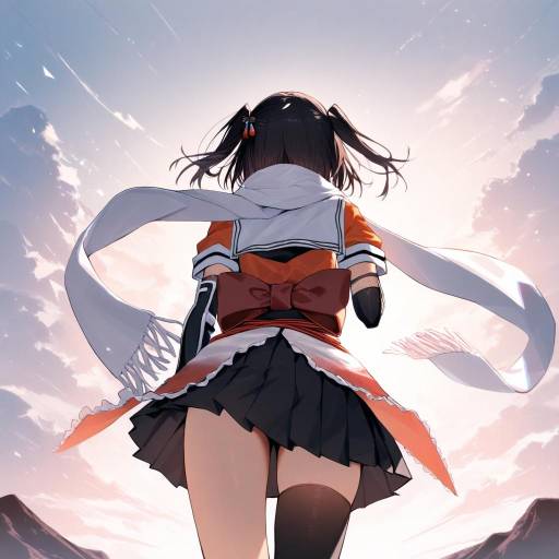 Elegant Solo Girl in Skirt and Scarf