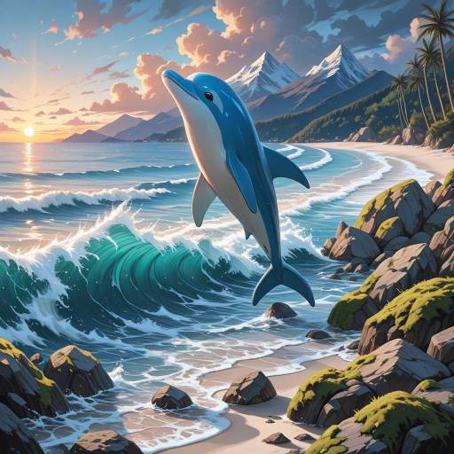 Playful Dolphin Leaping at Sunset