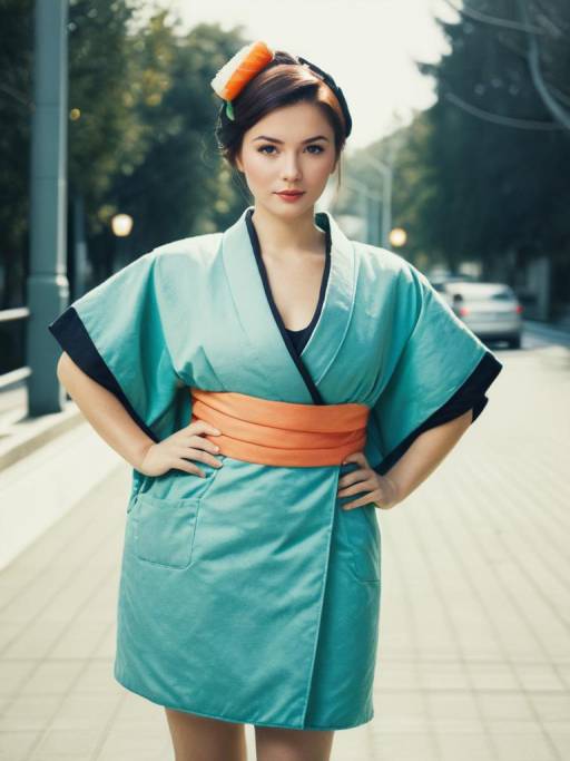 Woman in Sushi Roll Costume Outdoors