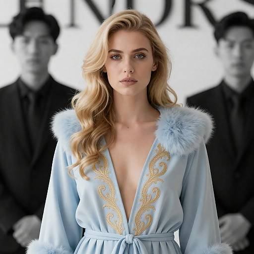 Elegant Blonde Woman in Blue Robe
