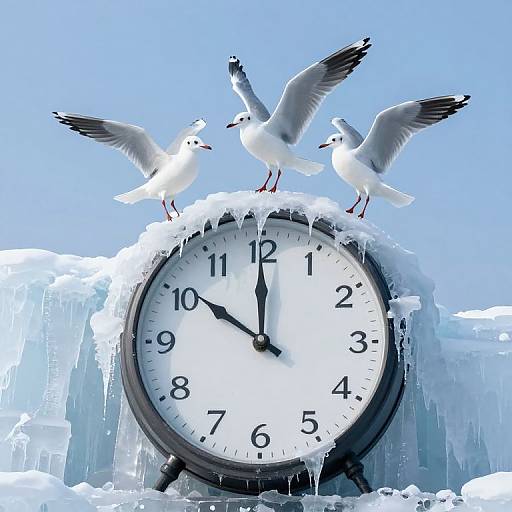 Seagulls Dancing on Melting Clock