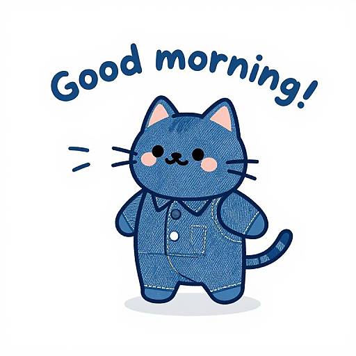 Cute Denim Cat Morning Illustration