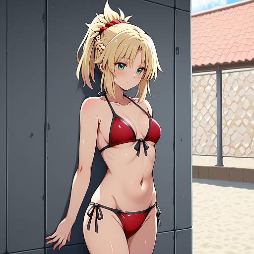 Illustration of Mordred (swimsuit rider) (first ascension) (fate), fate (series) in the style of Suwaneko