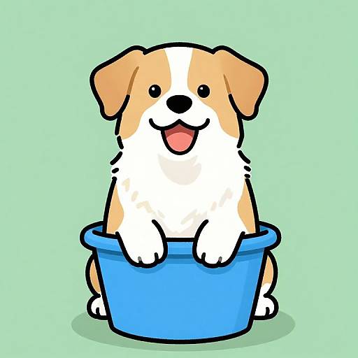 Happy Cartoon Dog with Blue Pail