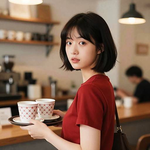 Candid Café Moment with a Young Woman