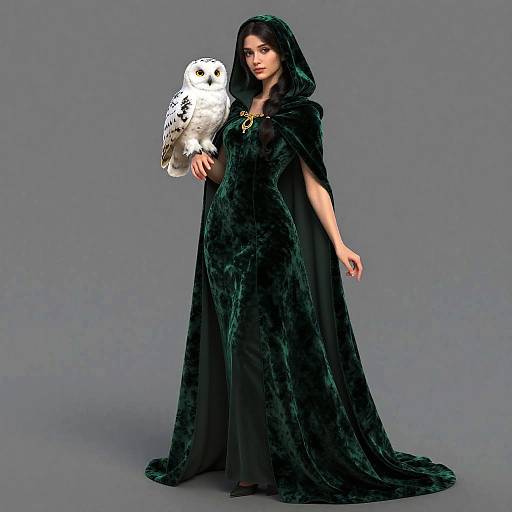 Elegant Woman with Snowy Owl