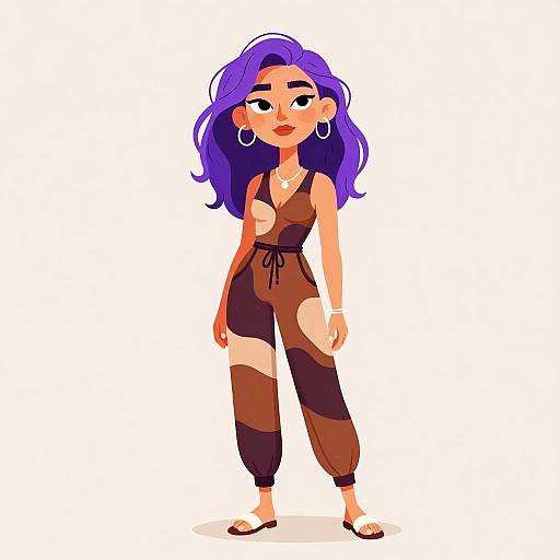 Bohemian Woman in Earth-Tone Jumpsuit