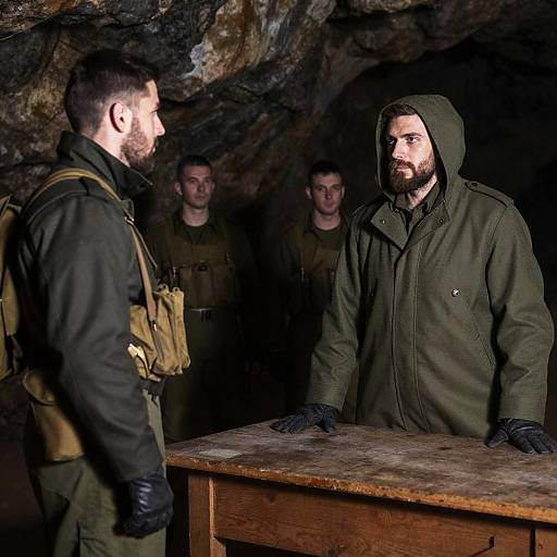 Intense Moment Between Soldiers in Cave