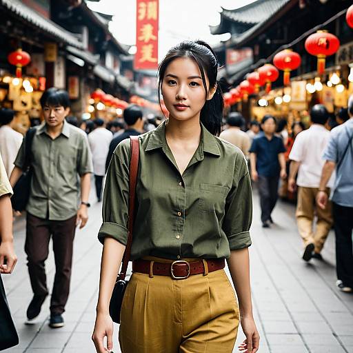 Young Asian Woman in Urban Street Market