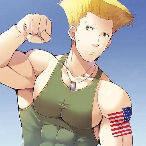 Illustration of Guile, street fighter in the style of Kotobuki (momoko factory)
