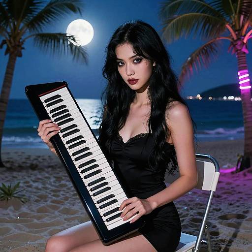 Mysterious Jazz Pianist by Moonlit Beach