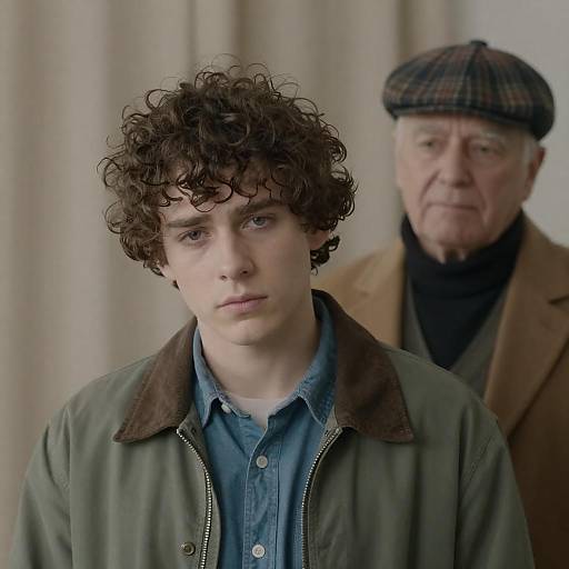 Disheveled Young Man with Elder in Background