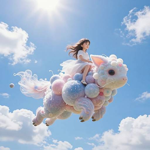 Whimsical Girl on Bubble Creature