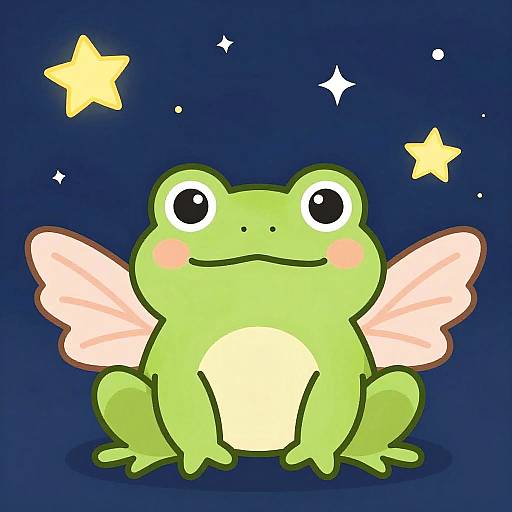 Cute Winged Frog Under Starry Sky