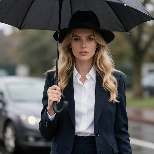 Blonde Woman in Stylish Rainwear