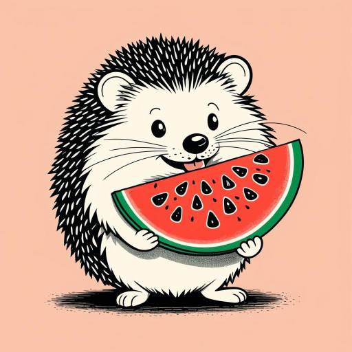 Cheerful Hedgehog Enjoying Watermelon Slice