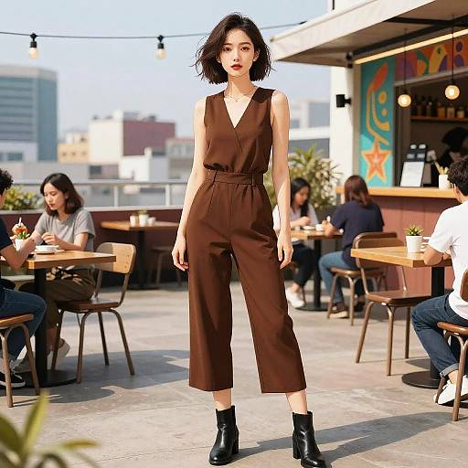 Digital Manga Woman in Stylish Jumpsuit