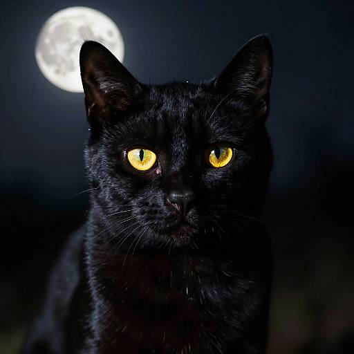 Black Cat with Yellow Eyes and Full Moon