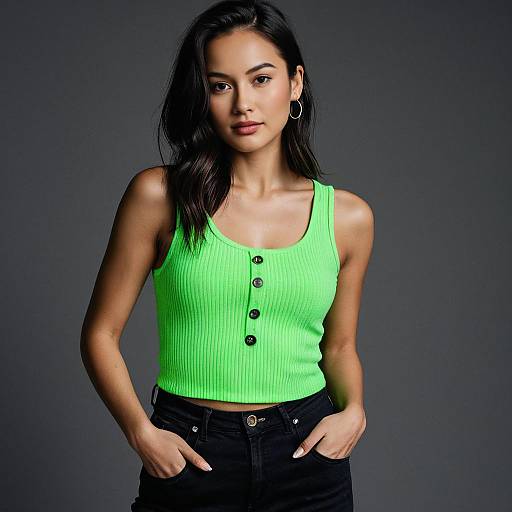 Casual Streetwear Woman in Neon Top