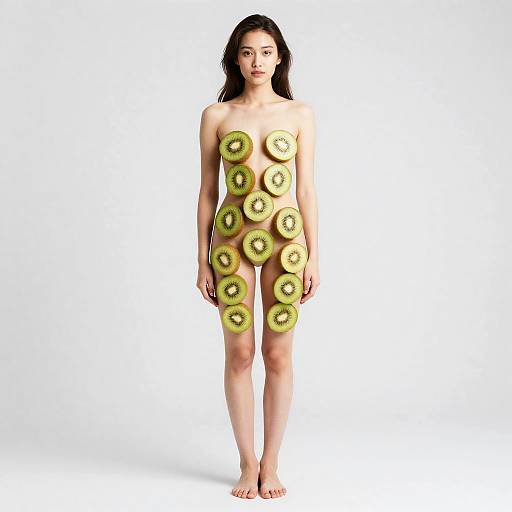 Woman Covered in Sliced Kiwi