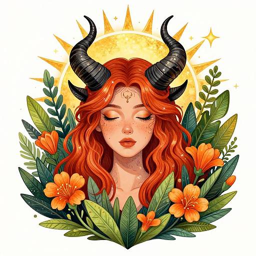 Mystical Red-Haired Nature Spirit Illustration