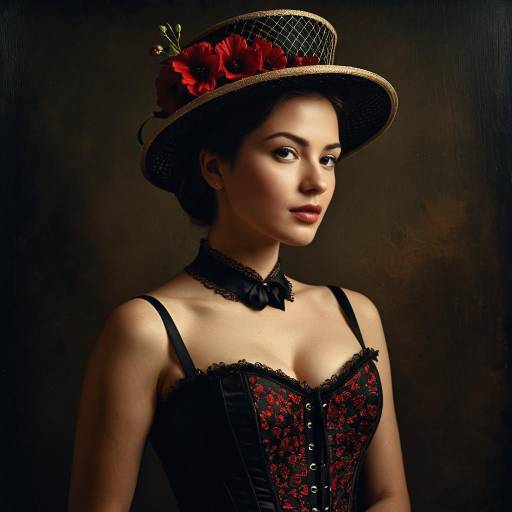 Vintage Woman in Corset and Netted Hat