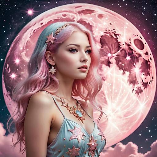Pastel Moonlight: Ethereal Cosmic Maiden
