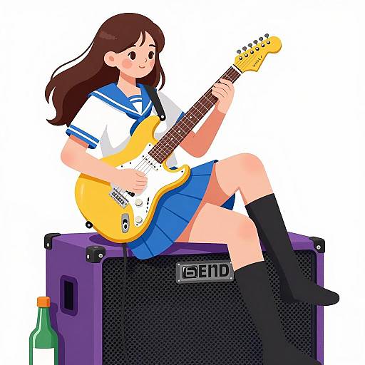 Young Girl Jamming on Electric Guitar