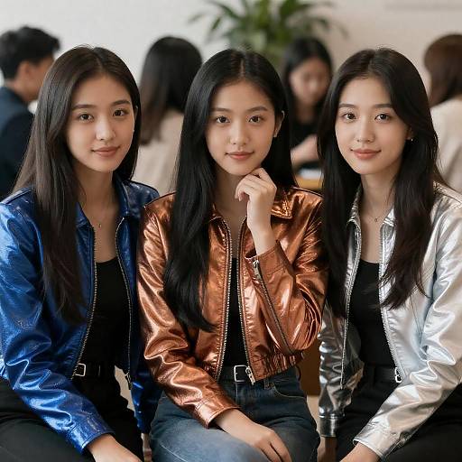 Three Stylish Friends in Metallic Jackets