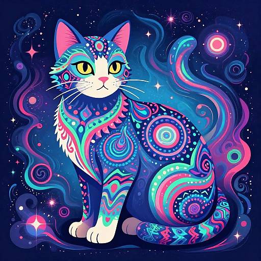 Psychedelic Cosmic Cat Art