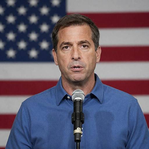 Middle-Aged Man Speaking with American Flag